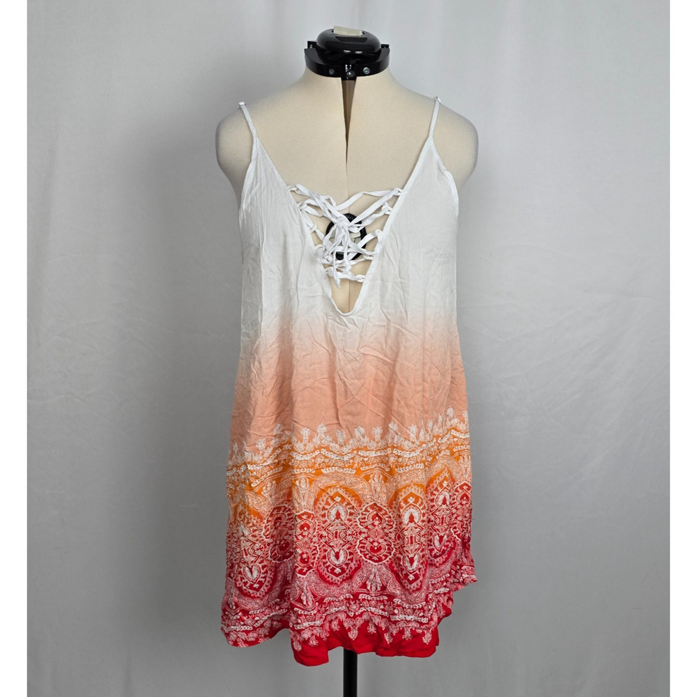 LA Class Boho Swimsuit Tank Coverup Women's M Orange Multi-Color NWT
